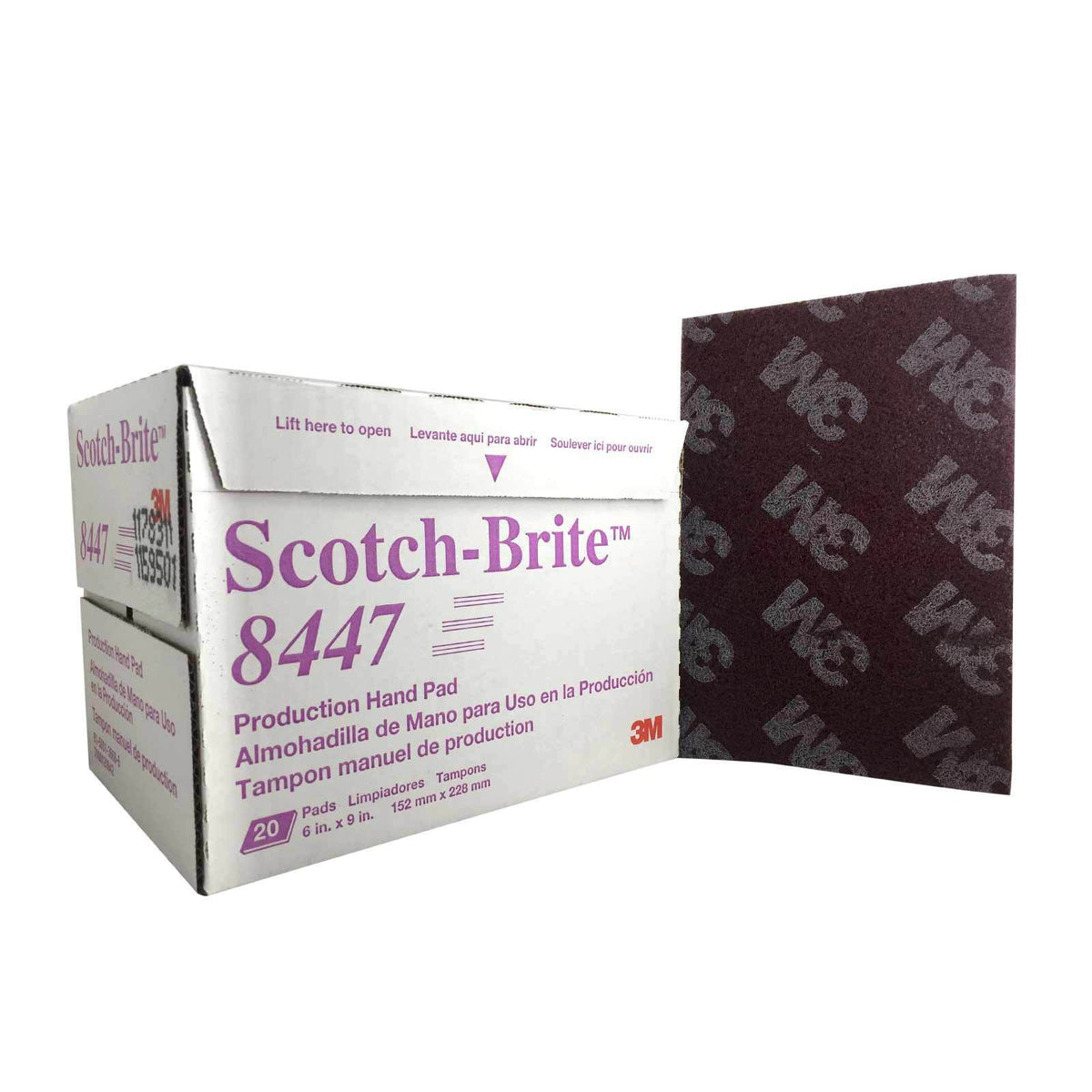 3M Scotch-Brite 8447 Maroon Production Hand Pads, Very Fine, 6 in x 9 in, Case of 60, 048011-24037 (3M ID 7000120942)