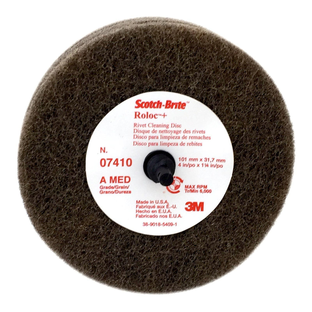 3M Scotch-Brite Rivet Cleaning Disc 07410, 4 in x 1-1/4 in, A MED, 051131-07410
