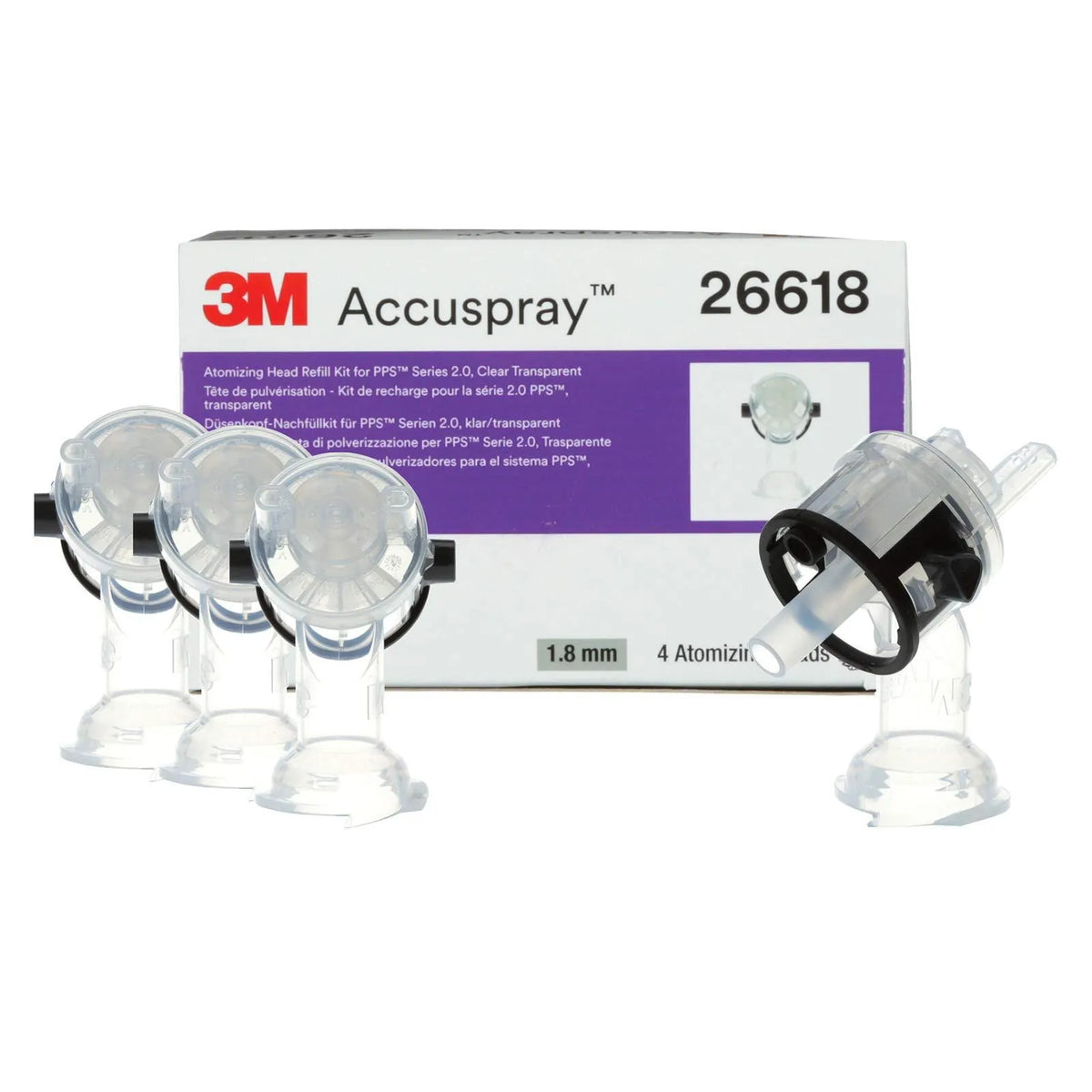 3M Accuspray Atomizing Head Refill Pack for PPS Series 2.0, 1.8 mm Clear, 4 Heads, 26618 (051131-26618)