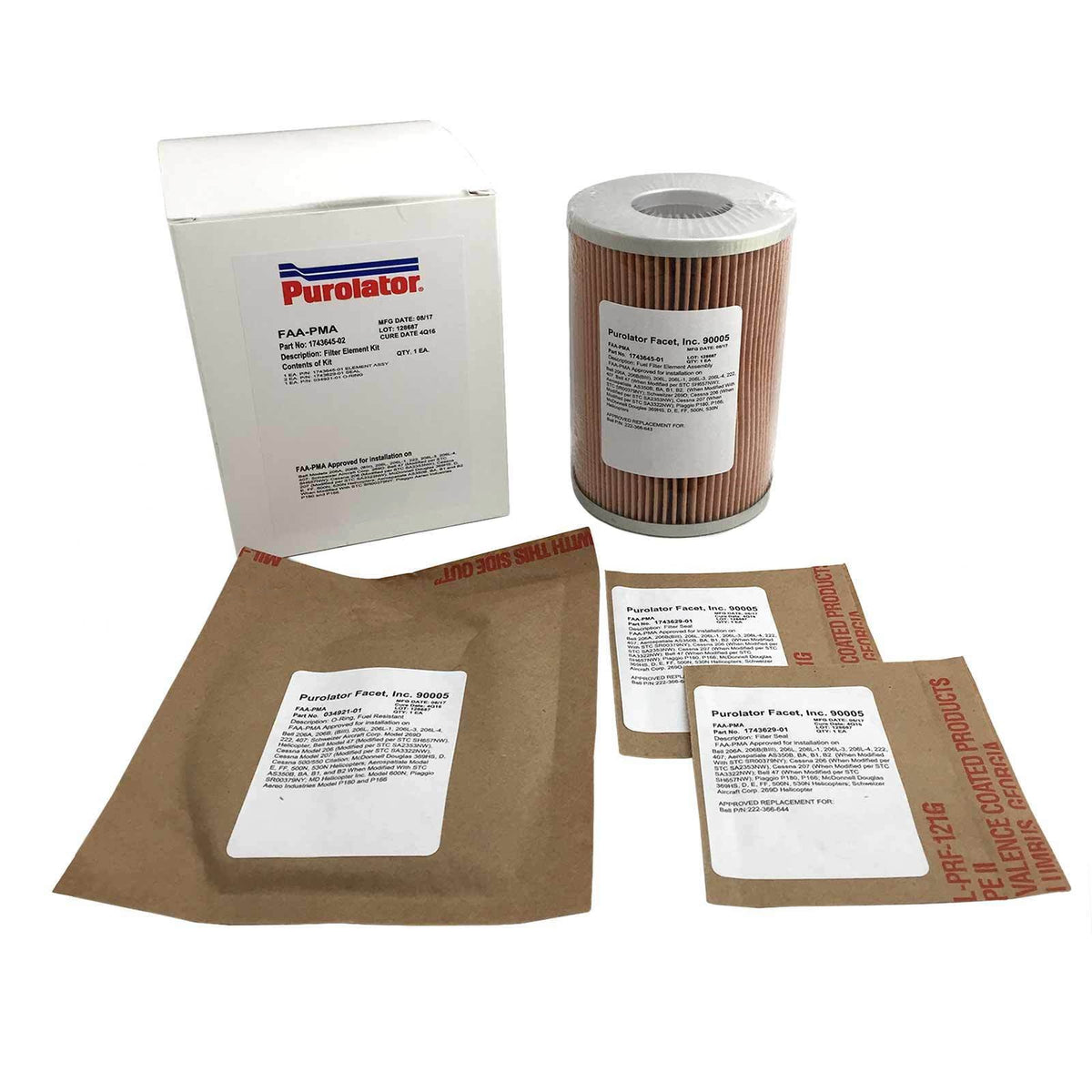 Purolator Fuel Filter Element and Seal Kit, Bell 206/407, MD500, AS350, 1743645-02