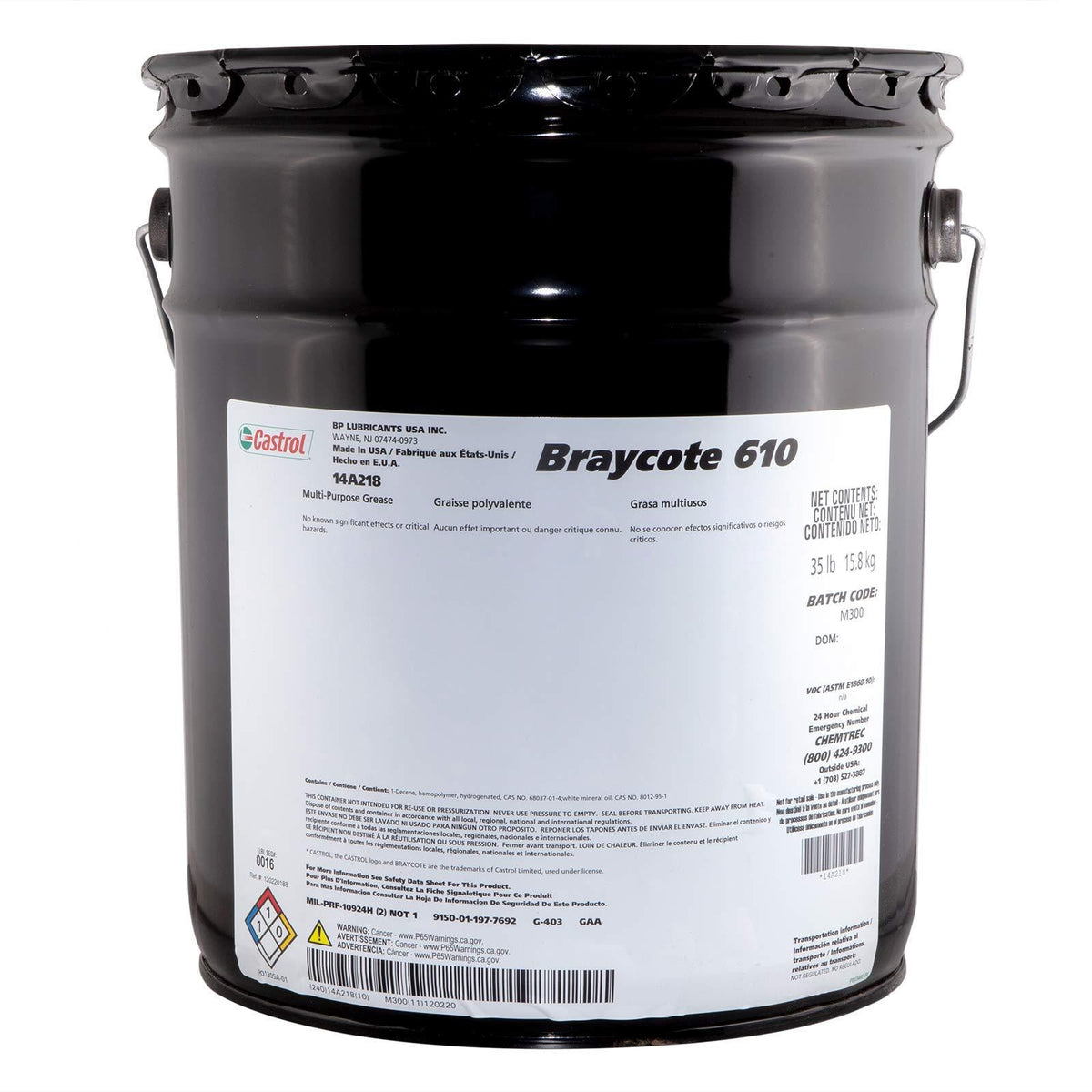 Castrol Braycote 610 Multi-Purpose Grease, NLGI 2, MIL-PRF-10924H, 35 lb Pail, 25026CPPL