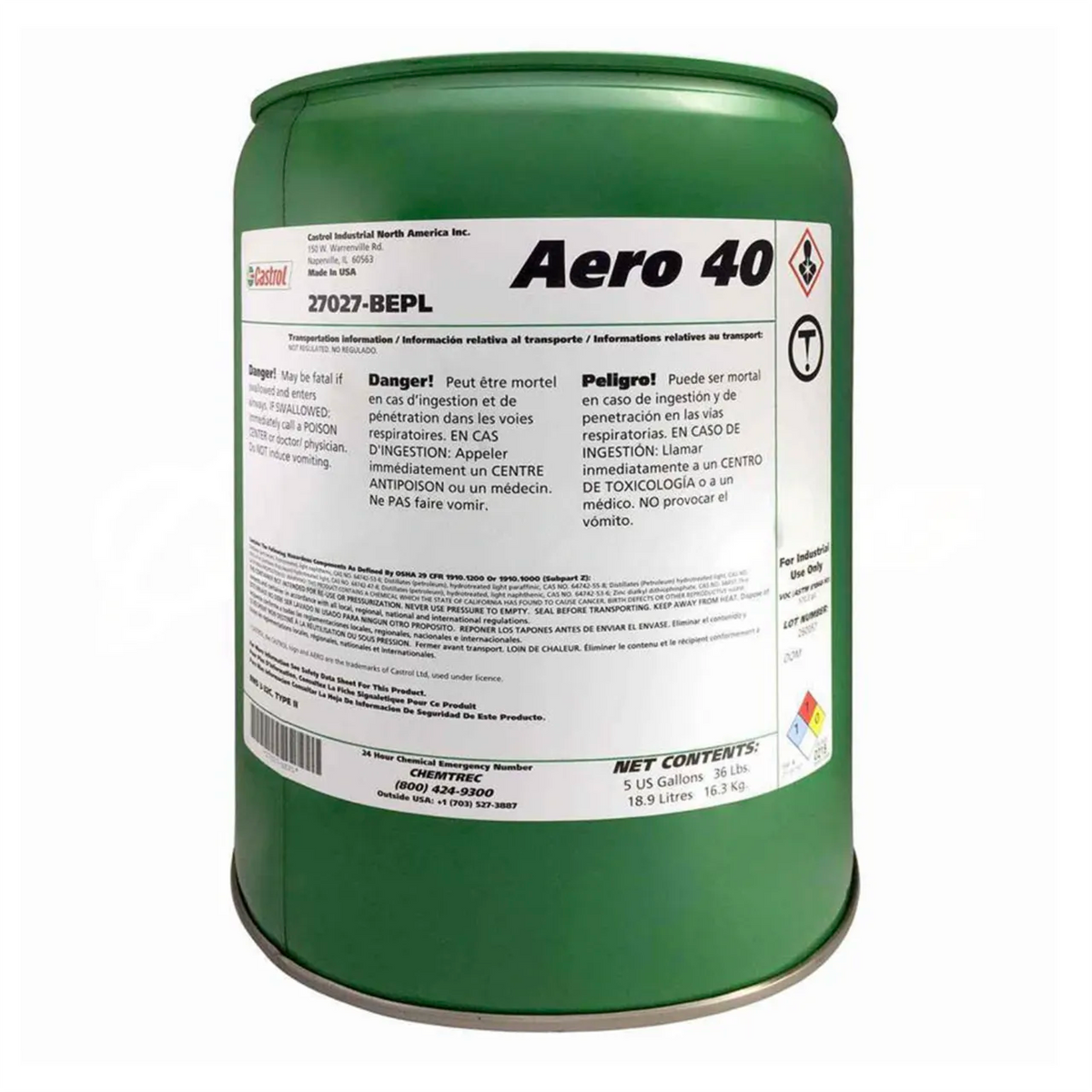 Castrol Aero 40 Landing Gear Shock Strut Fluid, BMS 3-32C Type II, 5 US Gallon, 27027BEPL