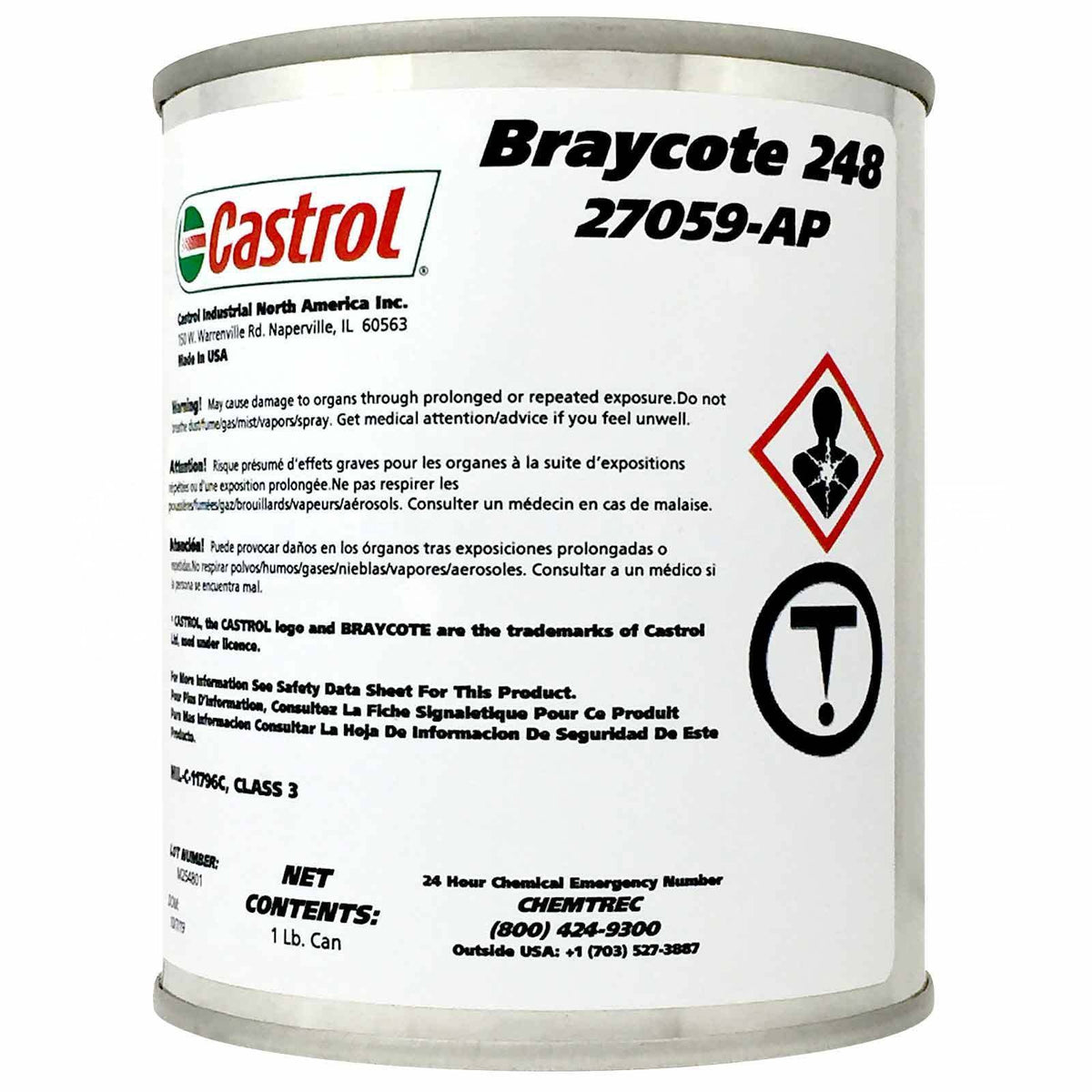 Castrol Braycote 248 Corrosion Preventive Compound, MIL-C-11796C Class 3, 1 lb Can, 27059APCS
