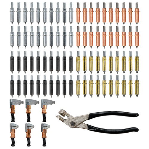 Kit Pengikat Cleco Deluxe - 80 Pin (3/32″, 1/8″, 5/32″, 3/16″), 6 Klem Tembaga (1/2″ & 1″) & Tang