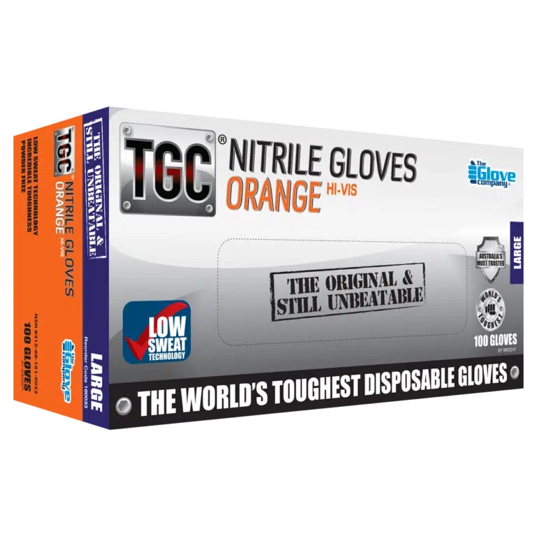 TGC Orange Nitrile Disposable Gloves High Visibility - Box of 100 image 0