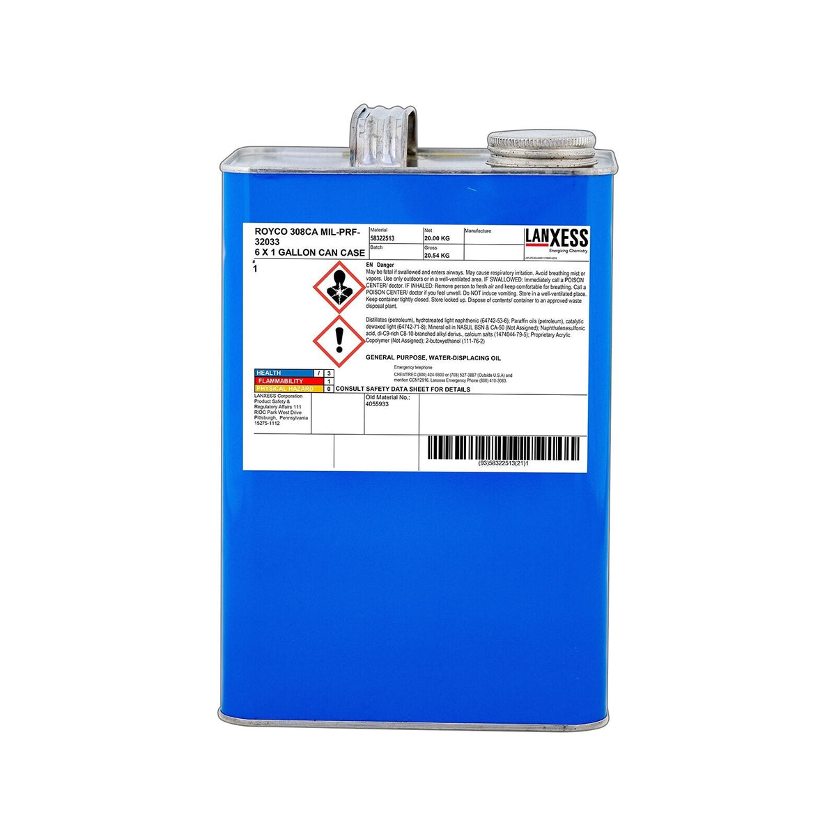Royco 308CA General Purpose Water-Displacing Lubricating Oil, MIL-PRF-32033, 1 US Gallon, 308CA1GL