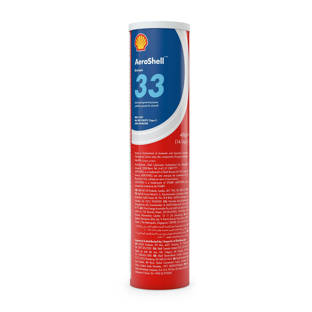 AeroShell Grease 33 Synthetic Universal Airframe Grease, BMS 3-33C, MIL-PRF-23827C Type I, 14.1 oz, 33CTG