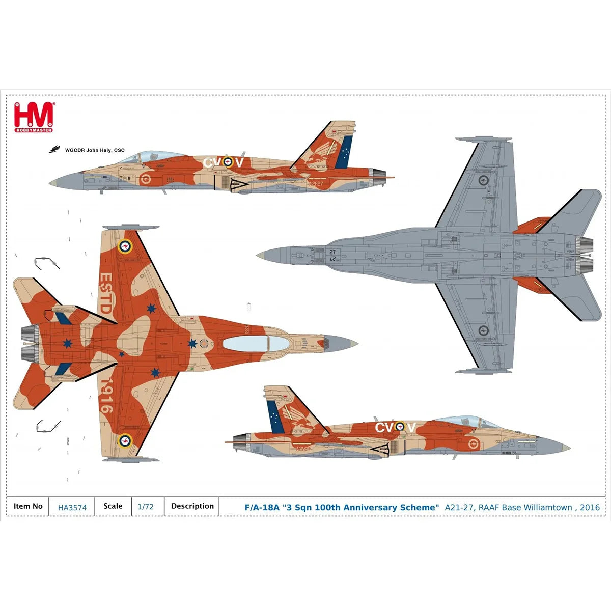 Hobby Master 1/72 RAAF F/A-18A Hornet No.3 Sqn 100th Anniv. A21-27 Williamtown 2016 image 7