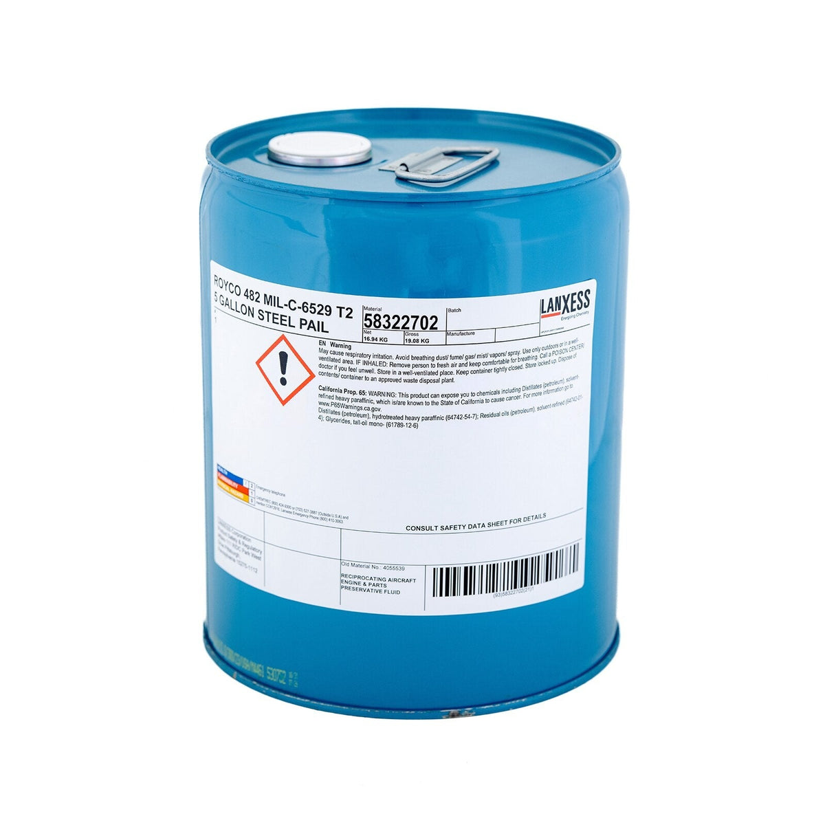 Royco 482 Aircraft Engine Corrosion Preventive Oil, MIL-C-6529 Type 2, 5 Gallon Pail, 482-5GL
