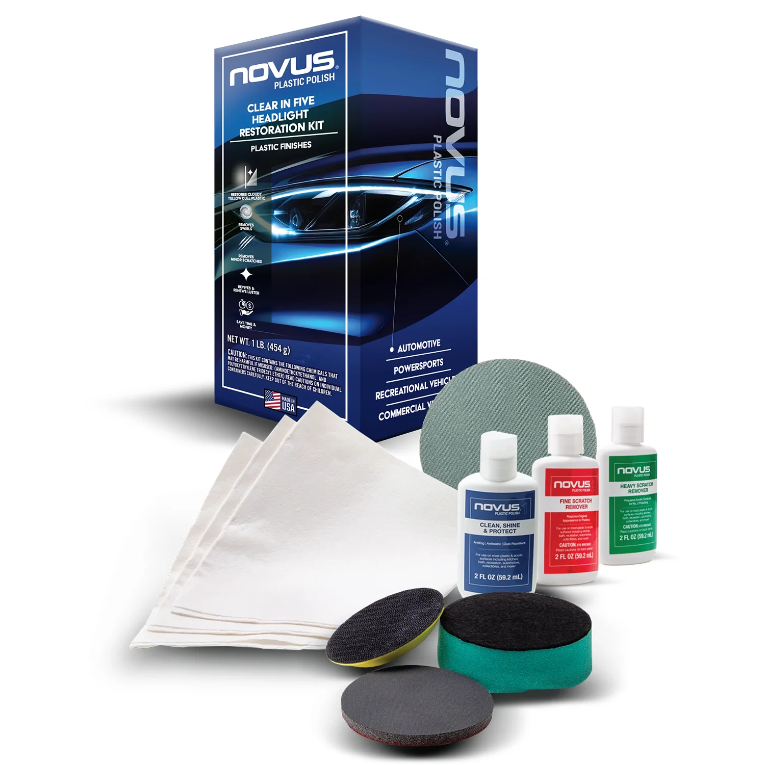 NOVUS Clear in Five Headlight Restoration Kit | Car, 4WD, Motorcycle – Clears & Restores in Minutes image 0