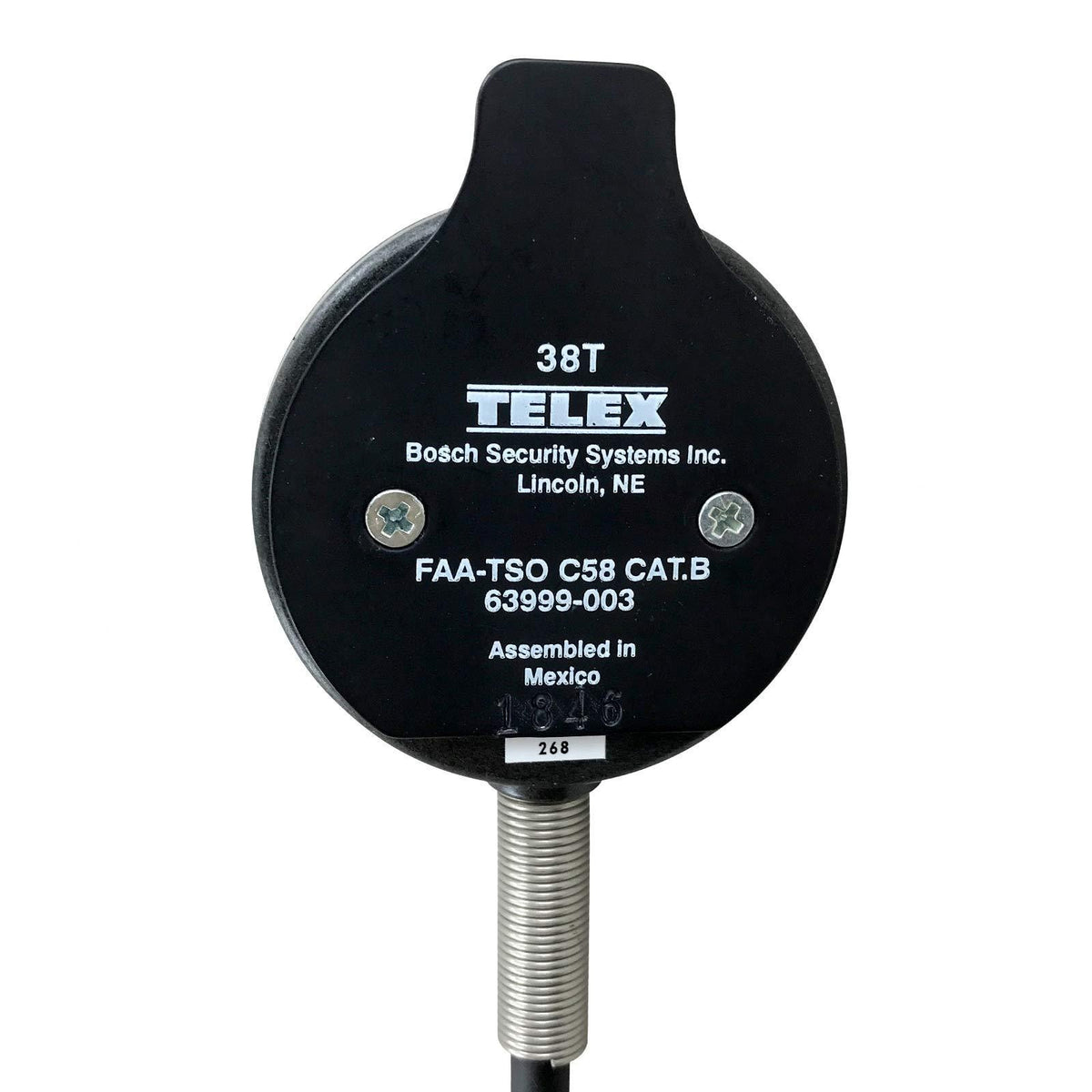 Telex 38T Electret Noise Cancelling Handheld Aviation Microphone, XLR-4-12C, 63999-003