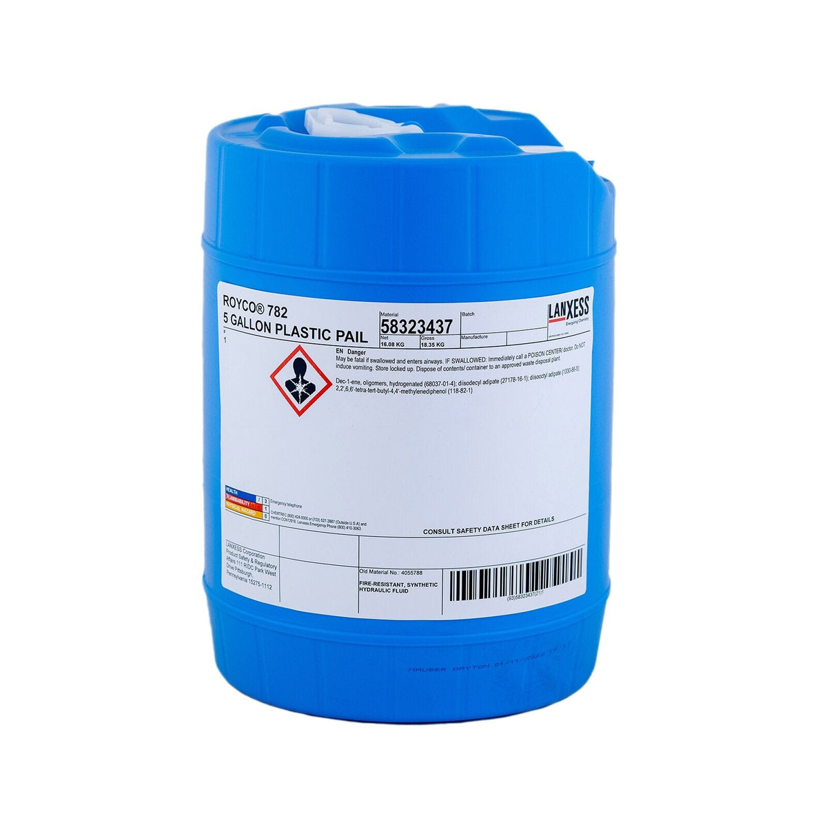Royco 782 Synthetic Fire Resistant Hydraulic Fluid, MIL-PRF-83282, 5 Gallon Pail, 782-5GL