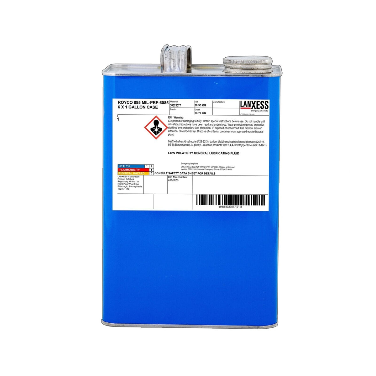 Royco 885 Low Volatility Synthetic Instrument Oil, MIL-PRF-6085, 1 US Gallon Can, 885-1GL