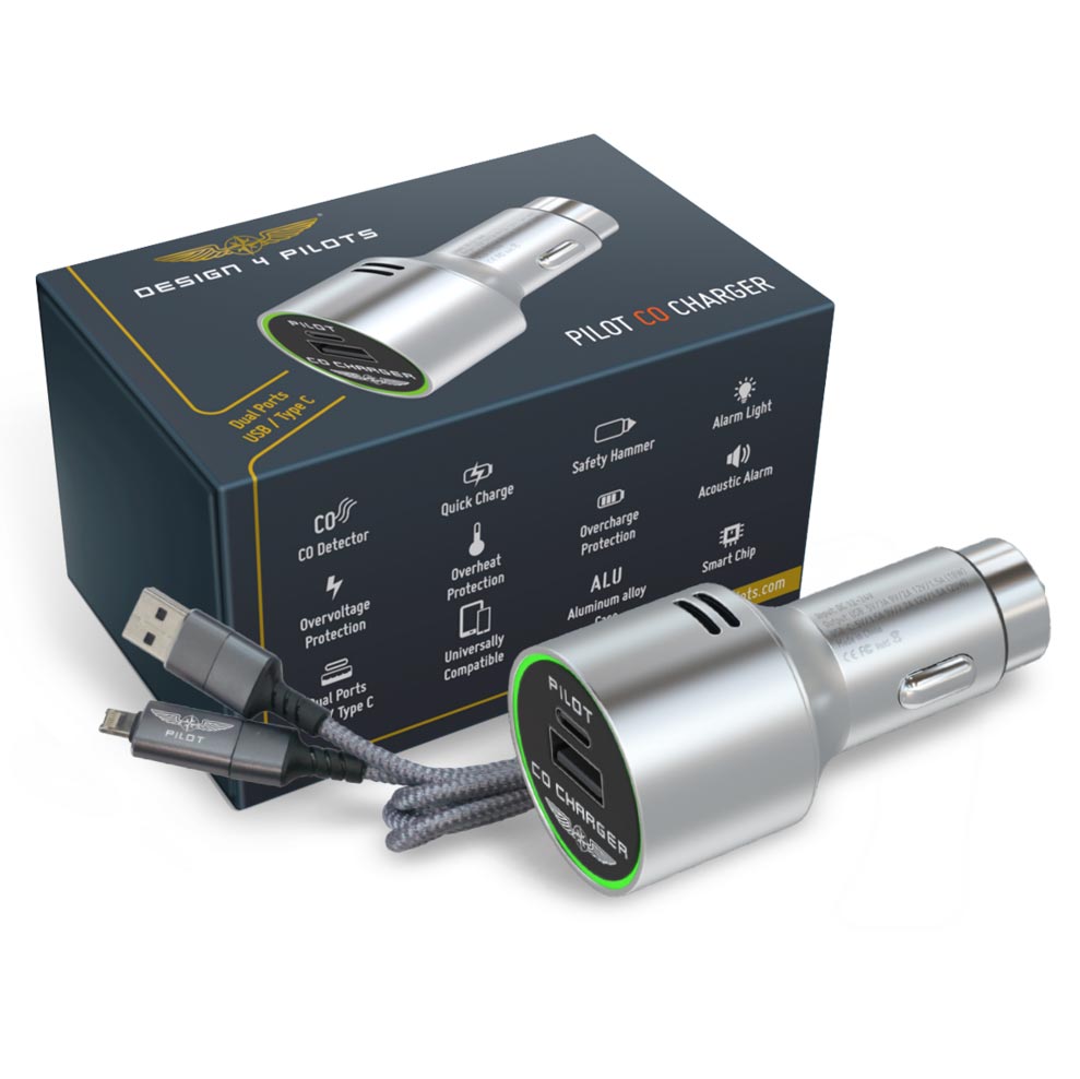 Design4Pilots Pilot CO Charger - Dual USB Charger & Carbon Monoxide Detector image 0