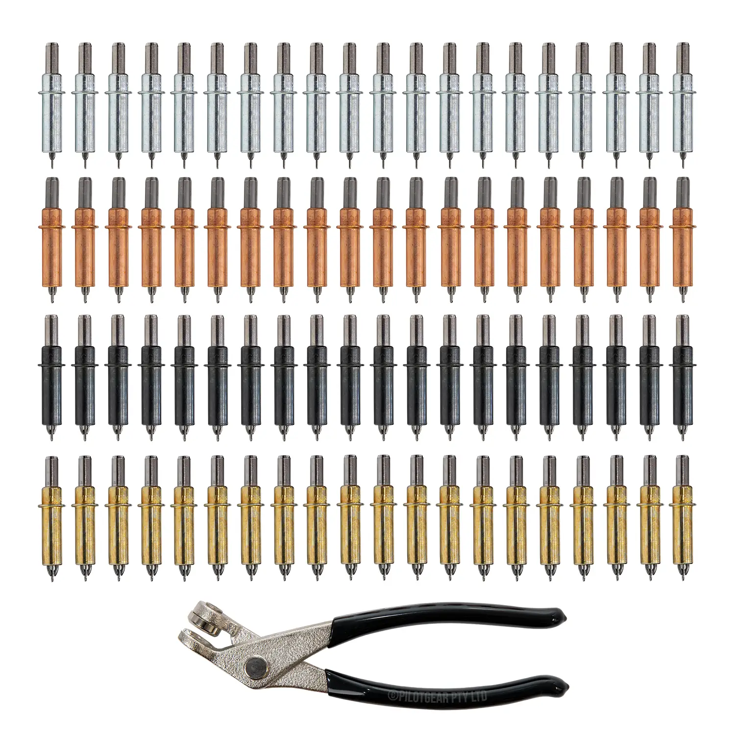80-Piece CLECO Temporary Panel Fasteners with Pliers – 20 Each of 3/32", 1/8", 5/32", 3/16" Pins image 0