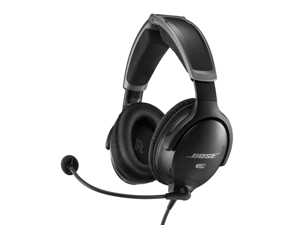 Bose A30 Aviation Headset, Non-Bluetooth, 6-Pin LEMO (Aircraft Powered), Coil Cable, 857641-R140