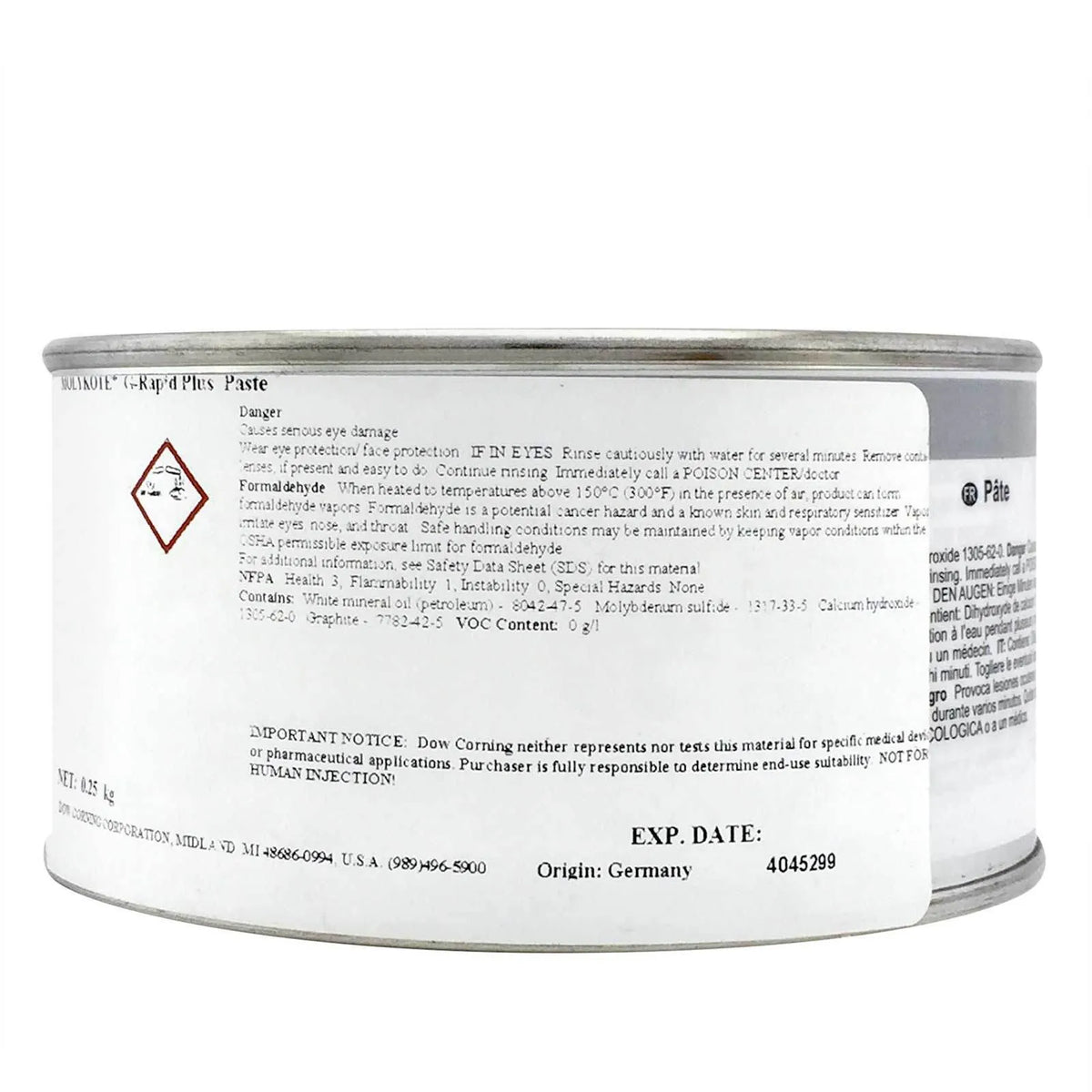 Molykote G-Rapid Plus Solid Lubricant Paste, Black, 250 g Can, DC4045299 (4045299)