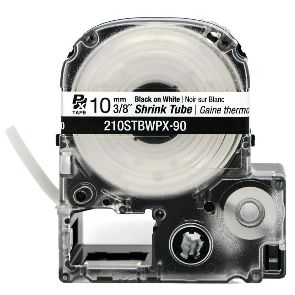 LabelWorks PX Shrink Tube, Black on White, 3/8in (10mm) x 90in, AWG 4-12