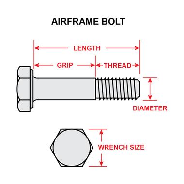 AIRFRAME BOLT | Thread 3/8-24, Length 4-61/64in, Grip: 4-5/16in, Drilled shank 2