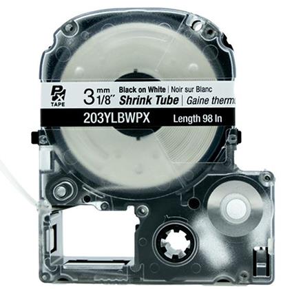 Labelworks PX Selang Susut, Hitam pada Putih, 1/8x98in, AWG16-22