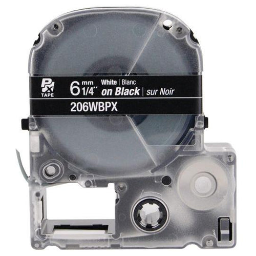 LABELWORKS PX Pita Standar, Putih pada Hitam, 1/4in (6mm) x 30ft