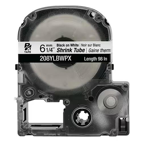 LabelWorks PX Shrink Tube, Black on White, 1/4in, AWG 6-18