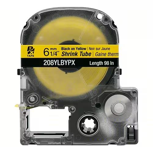 LabelWorks PX Shrink Tube, Black on Yellow, 1/4in x 98in, AWG 6-18