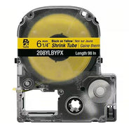 LabelWorks PX Shrink Tube, Black on Yellow, 1/4in x 98in, AWG 6-18