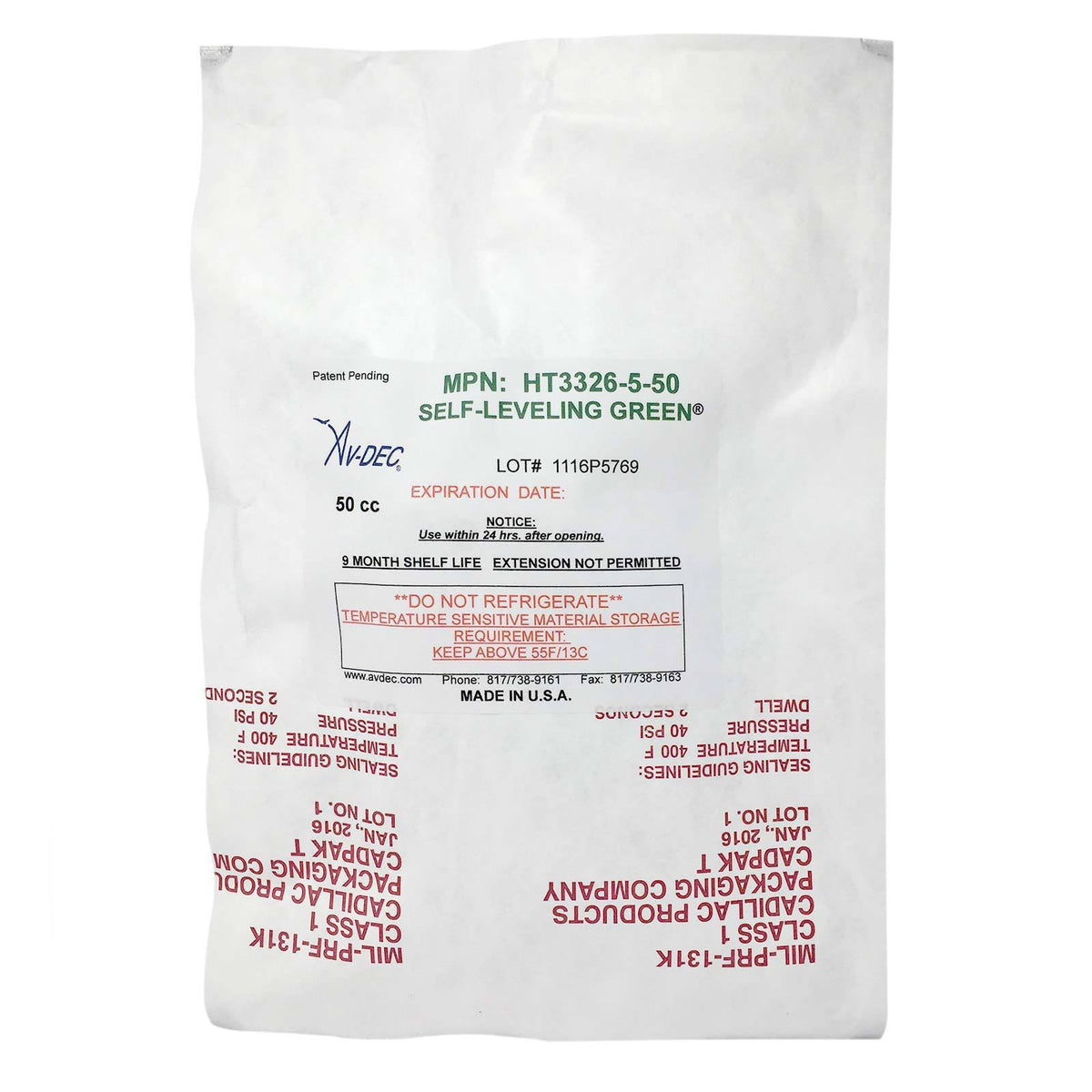 Av-DEC Self-Leveling Green Two Component Polyurethane Sealant, 50cc, HT3326-5-50