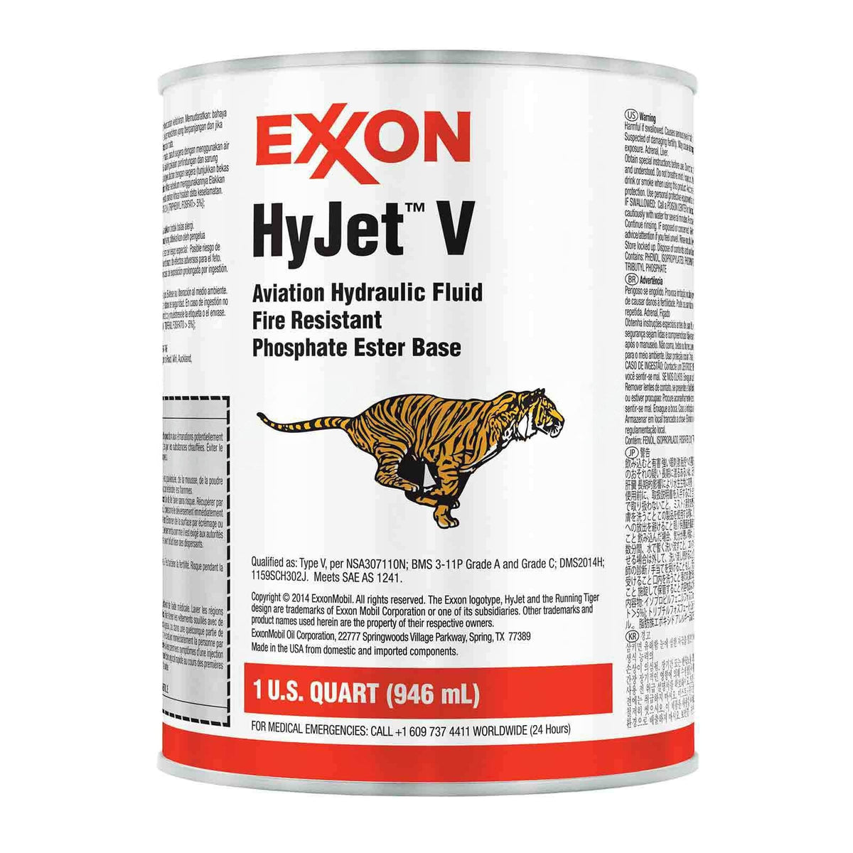 Exxon HyJet V Fire Resistant Aviation Hydraulic Fluid, 1 US Quart (946 mL)