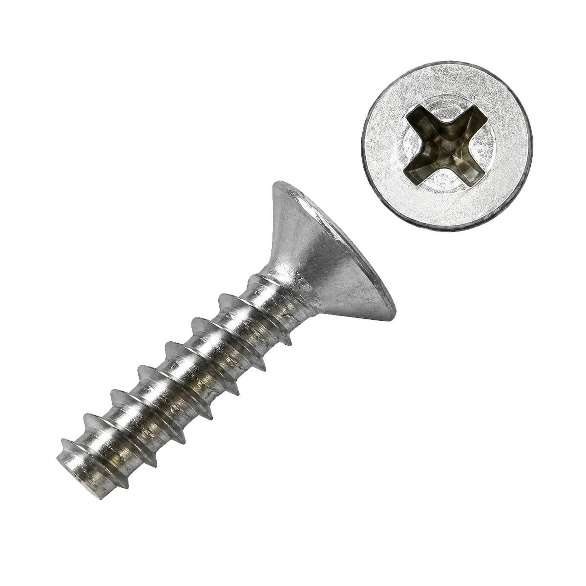 Sheet Metal Screw, Length: 1", Thread: #10, Phillips, 100deg Flat, Type B