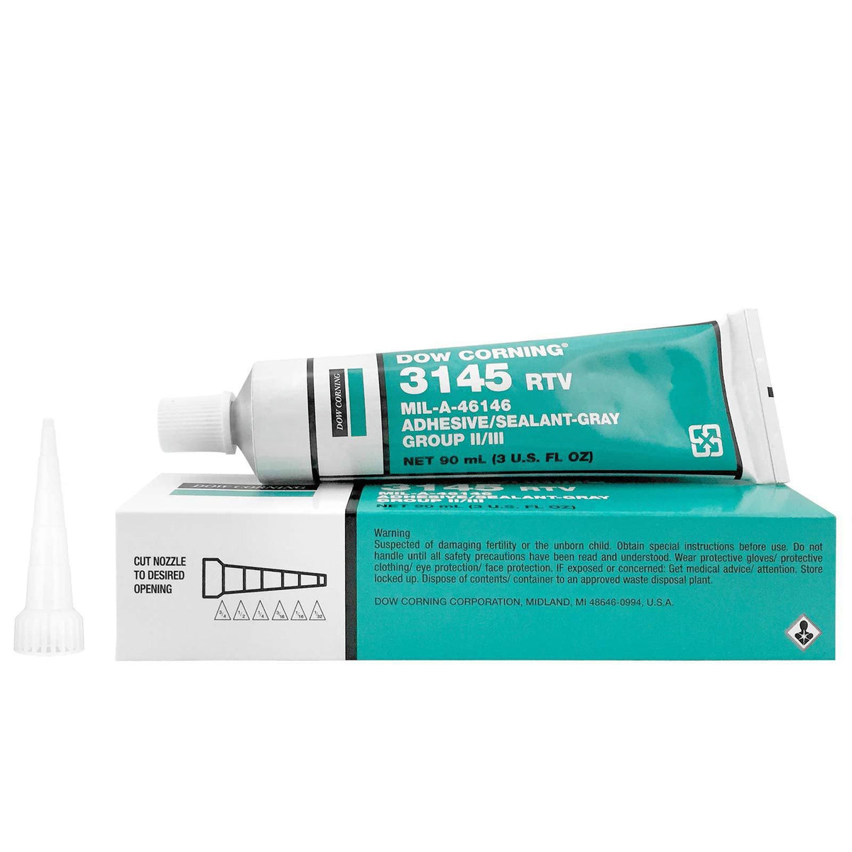 Dow DOWSIL 3145 RTV MIL-A-46146 Adhesive/Sealant, Gray, 3 oz Tube, RTV3145-30ZGRAY