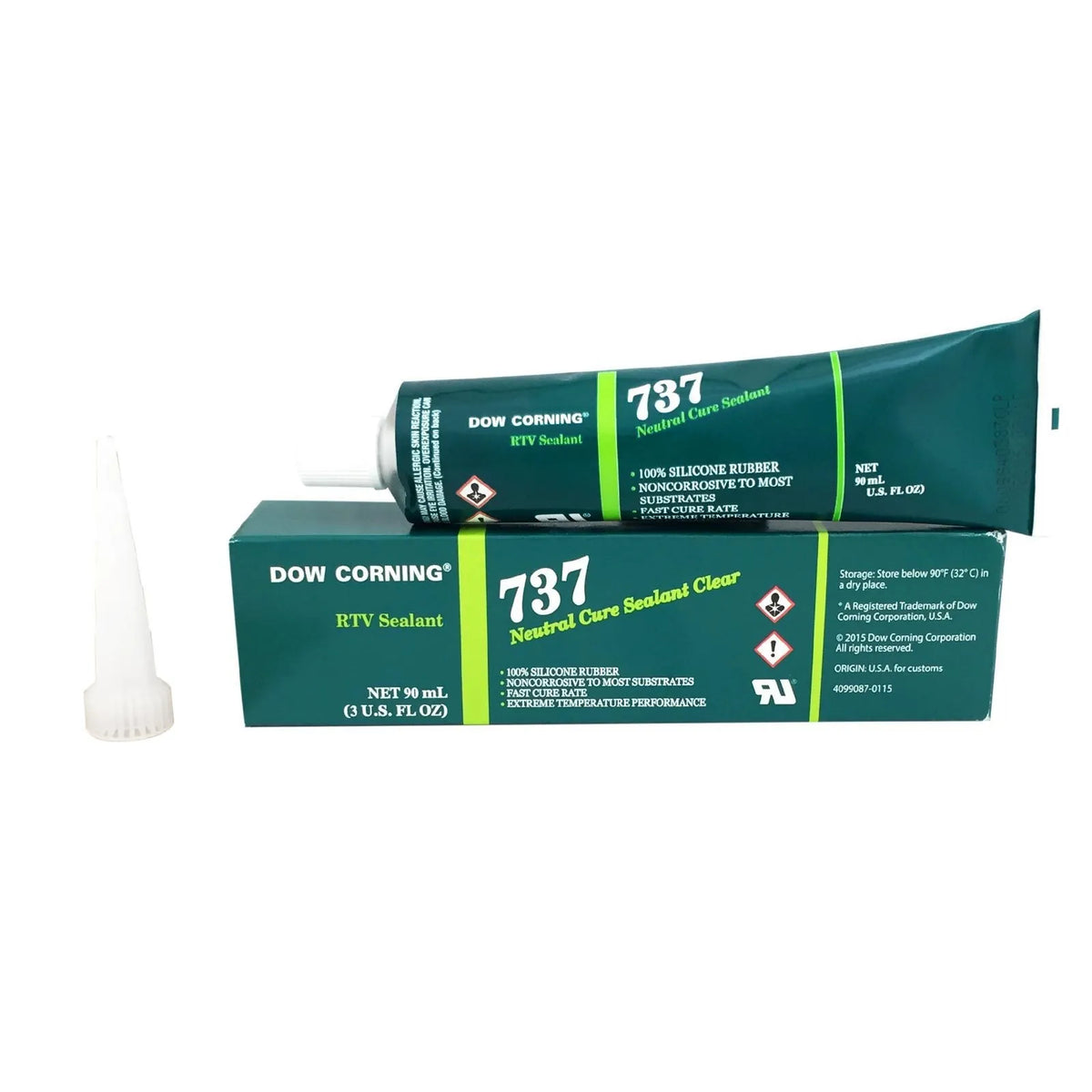 Dow DOWSIL 737 Neutral Cure Sealant, Clear, 90 mL Tube, RTV737-30ZCLR