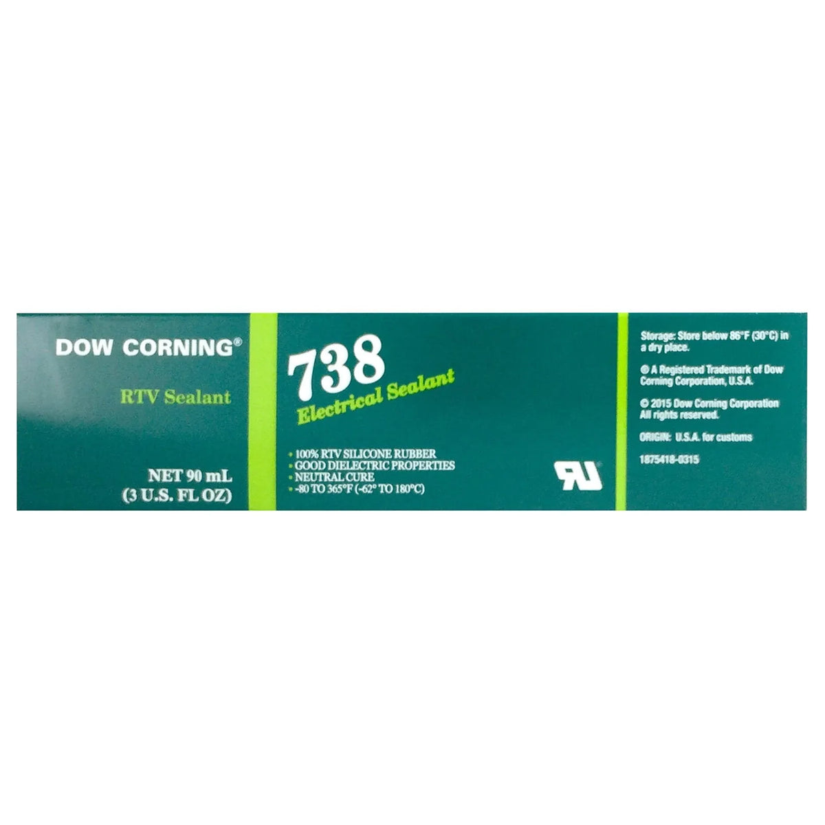 Dow DOWSIL 738 Electrical Sealant, White, 90 mL Tube, RTV738-30Z