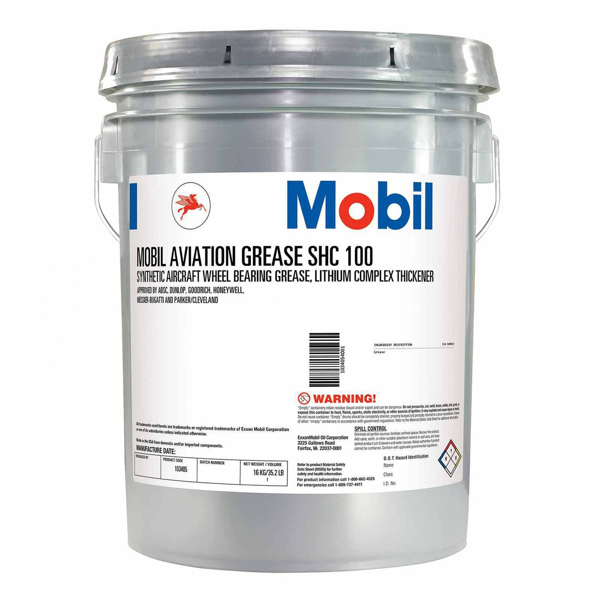 Mobil Aviation Grease SHC 100 Synthetic Aircraft Wheel Bearing Grease, 35.2 lb Pail