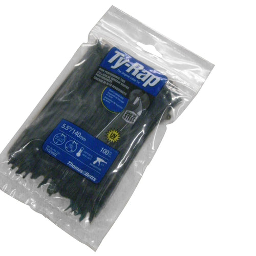 ABB Ty-Rap Cable Tie, 5.4 in (137 mm), 40 lb, UV Black, Pack of 100, TY524MX