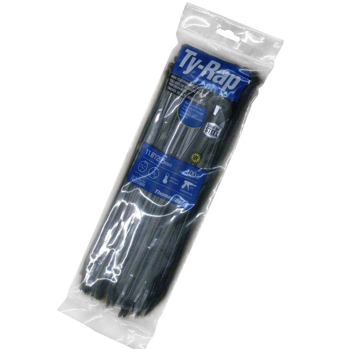 ABB Ty-Rap UV Black Cable Ties, 11.6 in (295 mm), 50 lb, Pack of 100, TY5253MX