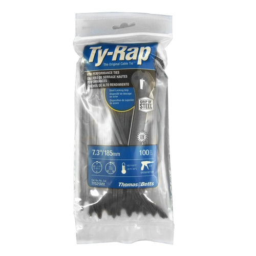 ABB Ty-Rap UV Black Cable Ties, 7.2 in (183 mm), 50 lb, Pack of 100, TY525MX