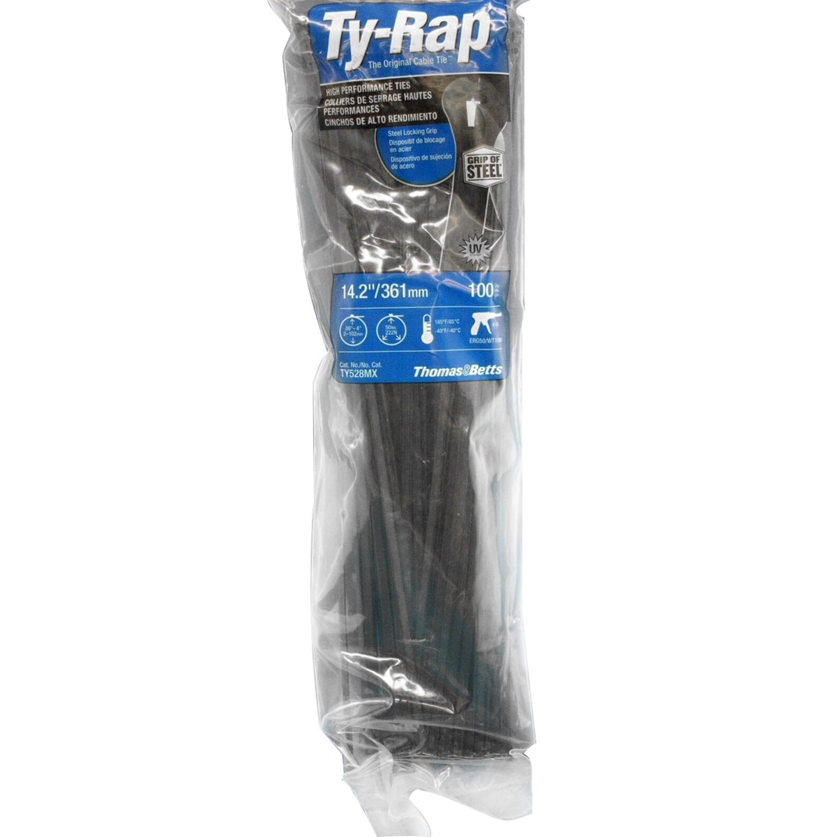 ABB Ty-Rap UV Black Cable Ties, 14.2 in (361 mm), 50 lb, Pack of 100, TY528MX