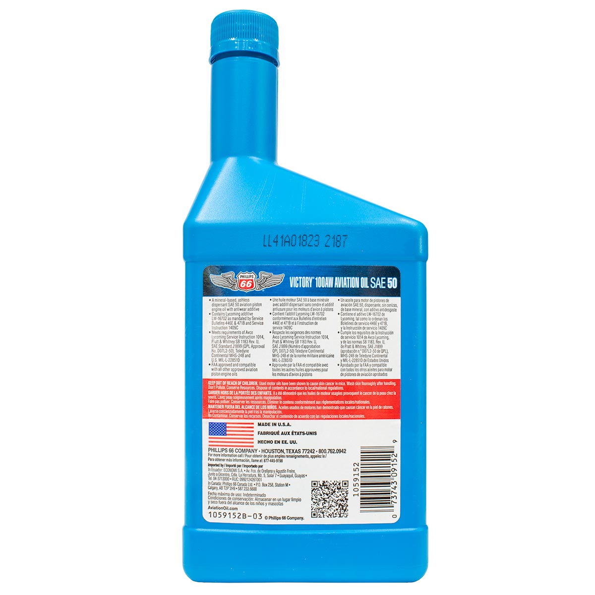 Phillips 66 Victory Aviation Aircraft Oil 100AW - 1 QT image 1