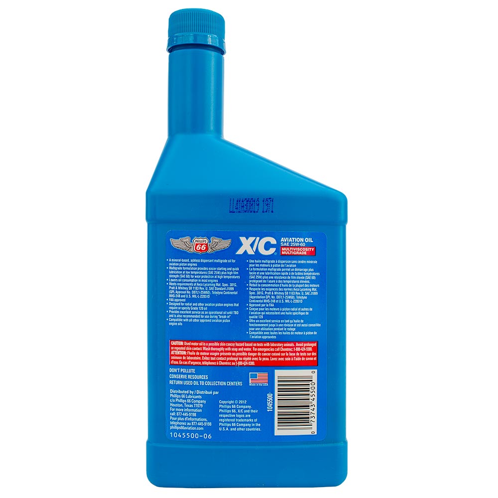 Phillips 66 X/C 25W-60 - Aircraft Oil for Radial Engines - 1 QT image 1