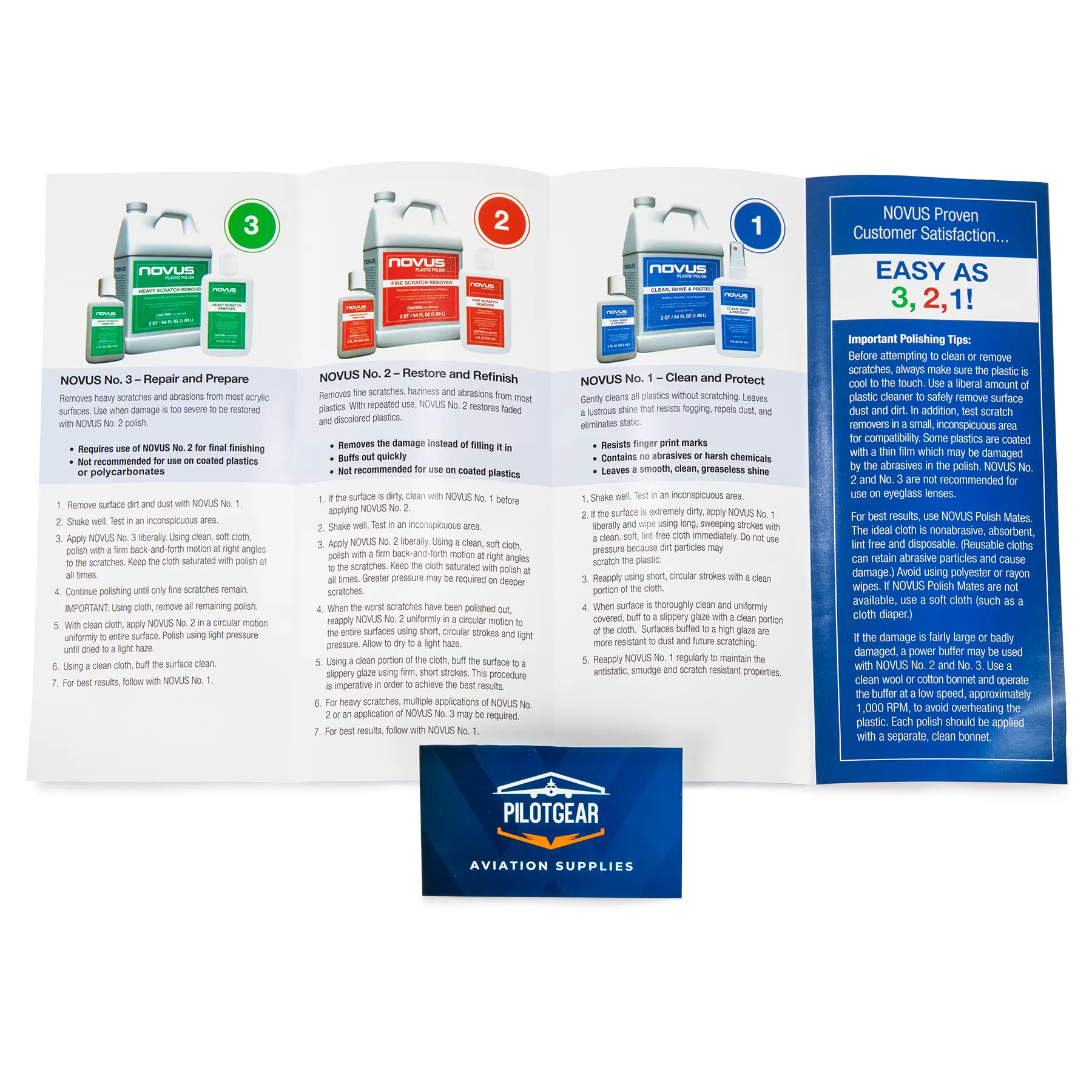 NOVUS Plastic Polish Restoration Kit – 1, 2, 3 (59.2mL / 2oz) Bottles & Polish Mates